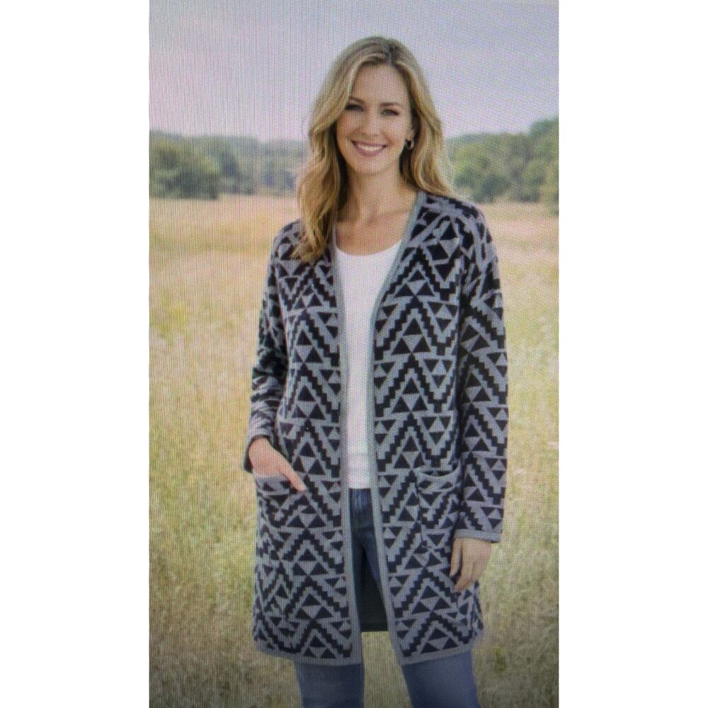 Ariat Cardigan Sweater Womens Large Aztec Open Front Pockets Western Boho